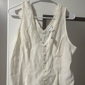 Cream Lace-Trim Button Front Tank Top